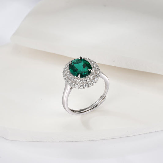 8*10mm 2.24Ct Oval Lab Emerald Ring | Rhodium-Plated S925 Silver, Custom Available