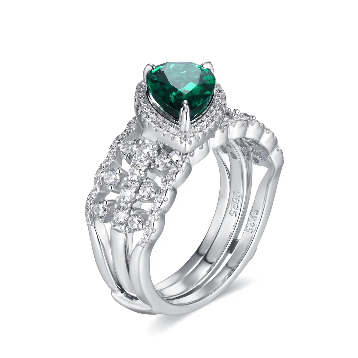 7*11mm 1.88Ct Pear Shaped Lab Emerald Ring | Rhodium-Plated S925 Silver, Custom Available