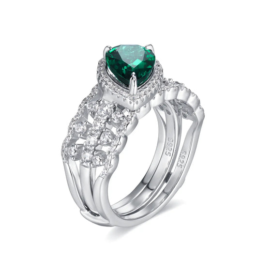 7*11mm 1.88Ct Pear Shaped Lab Emerald Ring | Rhodium-Plated S925 Silver, Custom Available