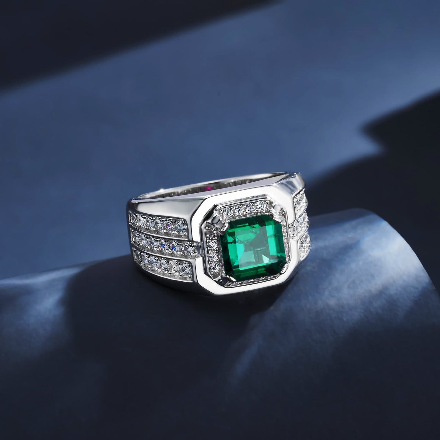 8*8 MM Square Lab Emerald Ring | Rhodium-Plated S925 Silver, Custom Available