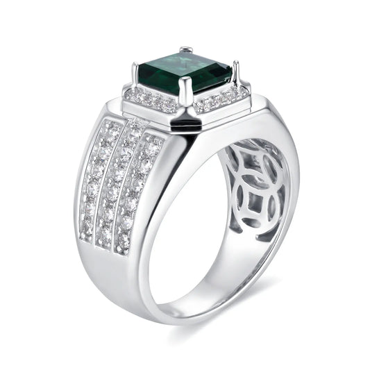 8*8 MM Square Lab Emerald Ring | Rhodium-Plated S925 Silver, Custom Available
