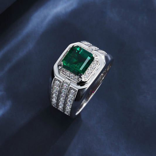 8*8 MM Square Lab Emerald Ring | Rhodium-Plated S925 Silver, Custom Available