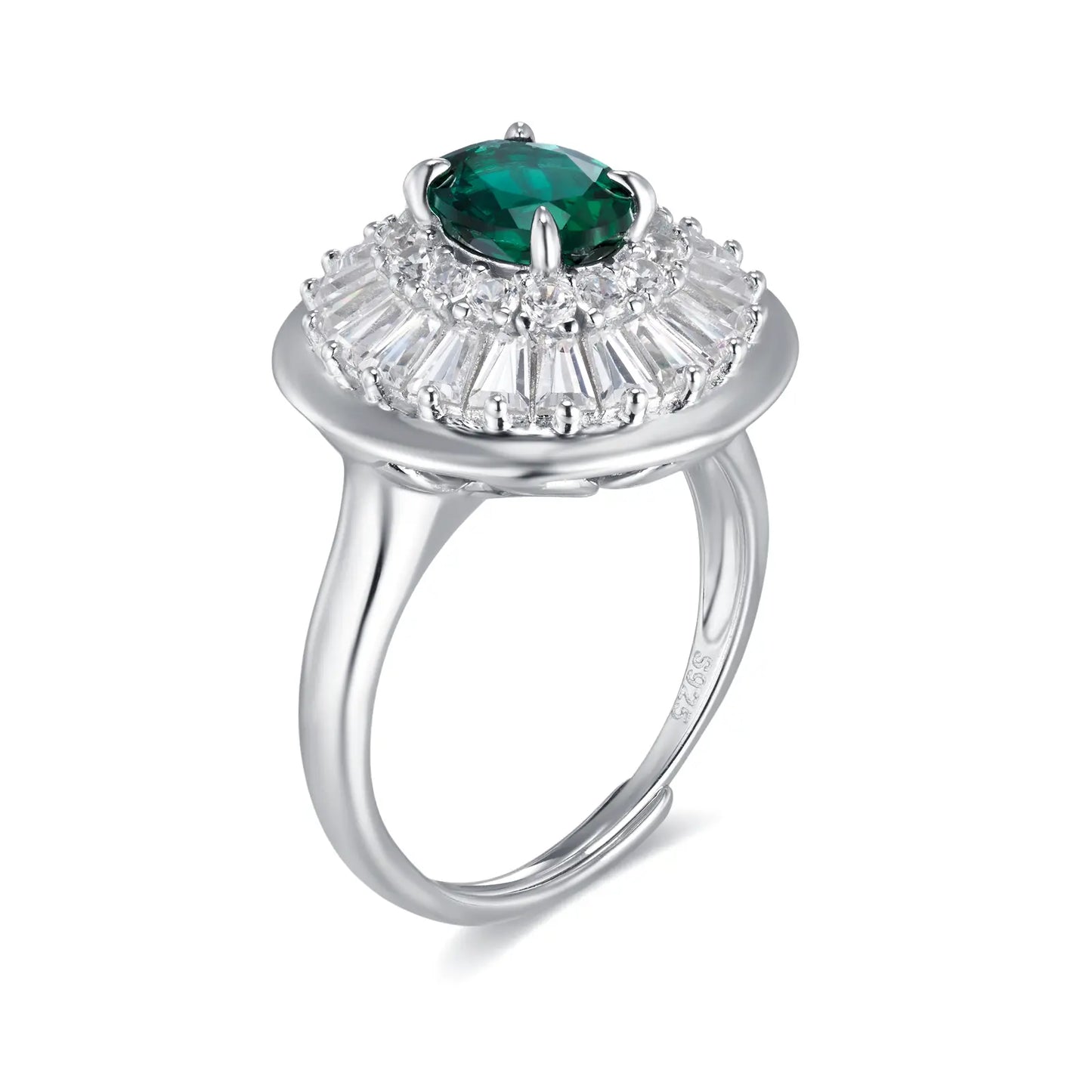 6*8mm 1.5Ct Oval Lab Emerald Ring | Rhodium-Plated S925 Silver, Custom Available