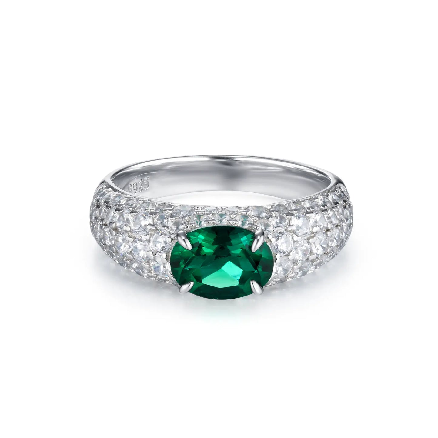 6*8mm Oval Lab Emerald Ring | Rhodium-Plated S925 Silver, Custom Available
