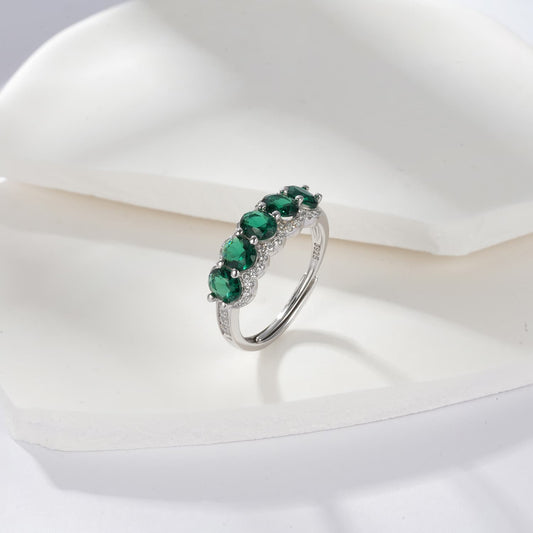 Oval  Lab Emerald Ring | Rhodium-Plated S925 Silver, Custom Available