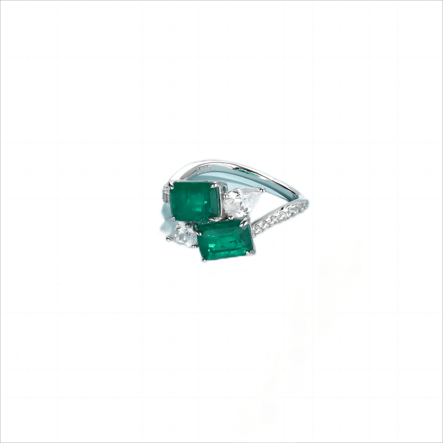 6*8 mm 2ct Rectangle Lab Emerald Ring | Rhodium-Plated S925 Silver, Custom Available