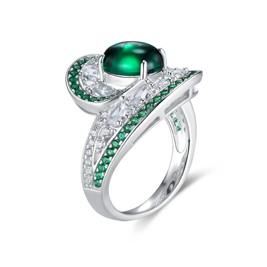 7*9mm 2.5Ct Round Lab Emerald Ring | Rhodium-Plated S925 Silver, Custom Available