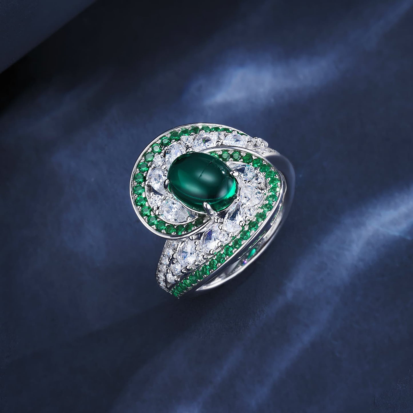 7*9mm 2.5Ct Round Lab Emerald Ring | Rhodium-Plated S925 Silver, Custom Available