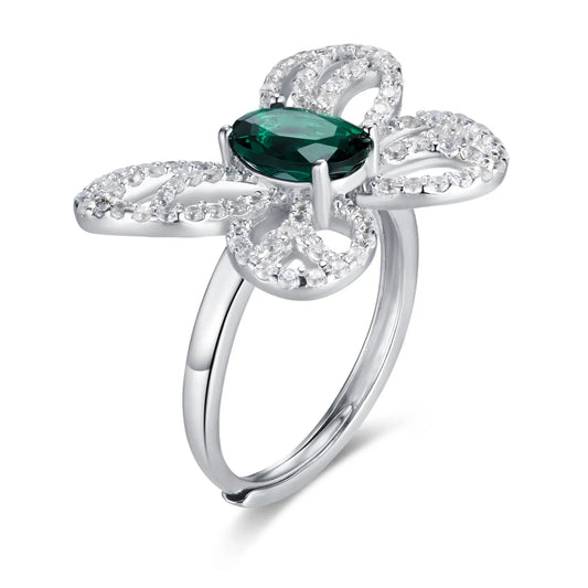 6*8mm 1Ct Oval Lab Emerald Ring | Rhodium-Plated S925 Silver, Custom Available