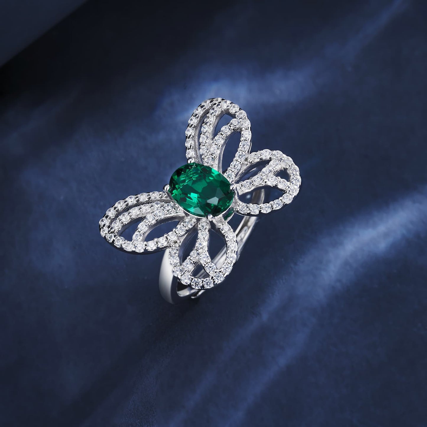 6*8mm 1Ct Oval Lab Emerald Ring | Rhodium-Plated S925 Silver, Custom Available