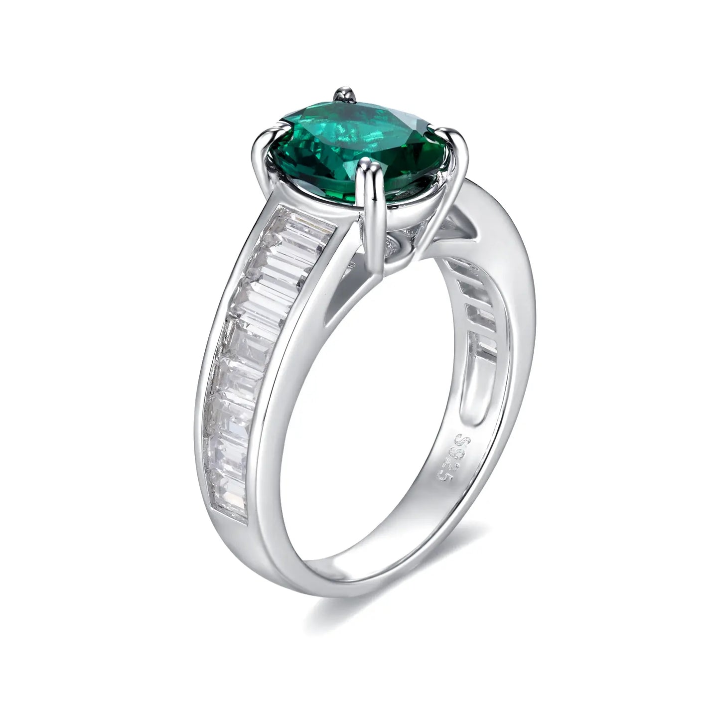 8*10mm 2.6Ct Oval Lab Emerald Ring | Rhodium-Plated S925 Silver, Custom Available