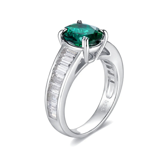 8*10mm 2.6Ct Oval Lab Emerald Ring | Rhodium-Plated S925 Silver, Custom Available