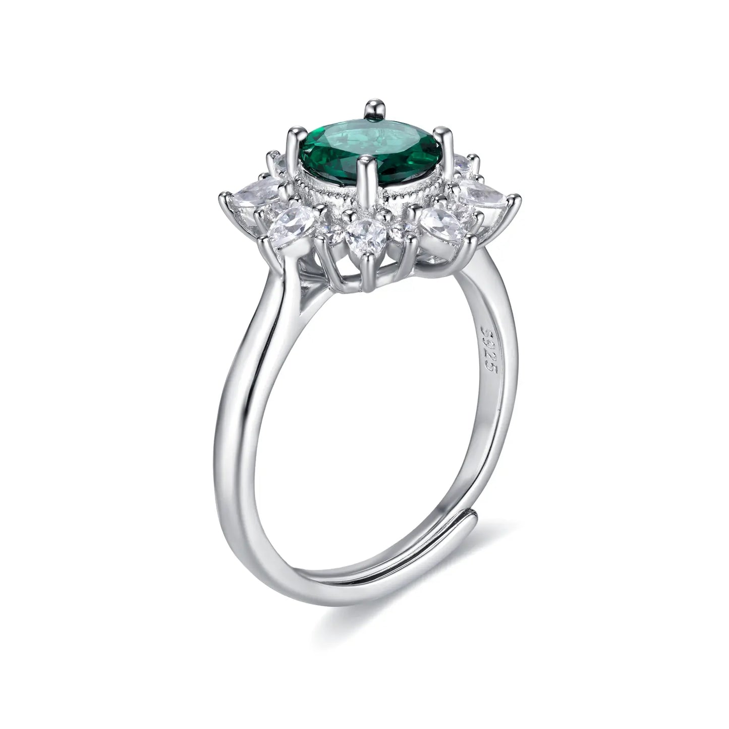 Round Lab Emerald Ring | Rhodium-Plated S925 Silver, Custom Available