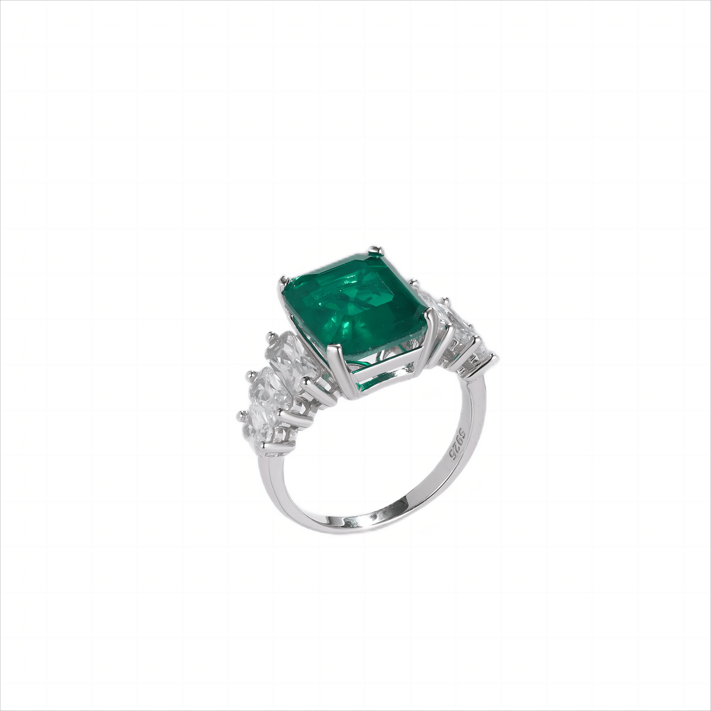 9*11 mm 3.88Ct Rectangle Lab Emerald Ring | Rhodium-Plated S925 Silver, Custom Available