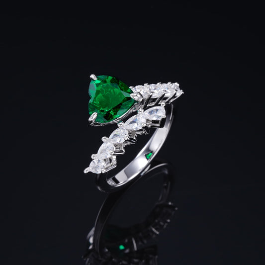 8mm 1.8Ct Heart Gem Lab Emerald Ring | Rhodium-Plated S925 Silver, Custom Available