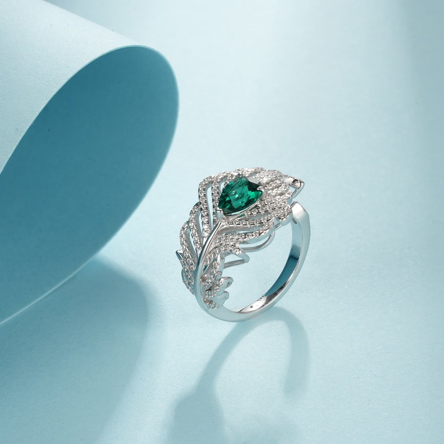 Pear Shaped  Lab Emerald Ring | Rhodium-Plated S925 Silver, Custom Available