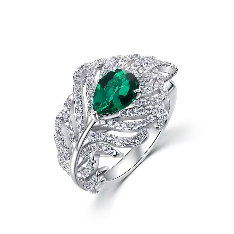 Pear Shaped  Lab Emerald Ring | Rhodium-Plated S925 Silver, Custom Available