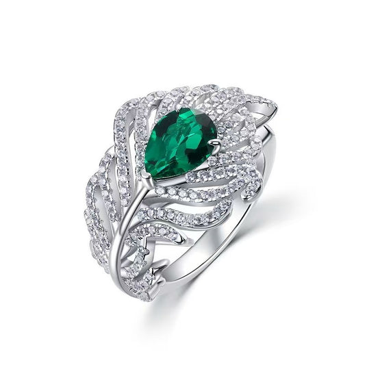 Pear Shaped  Lab Emerald Ring | Rhodium-Plated S925 Silver, Custom Available