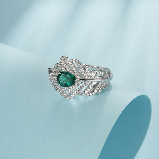 Pear Shaped  Lab Emerald Ring | Rhodium-Plated S925 Silver, Custom Available