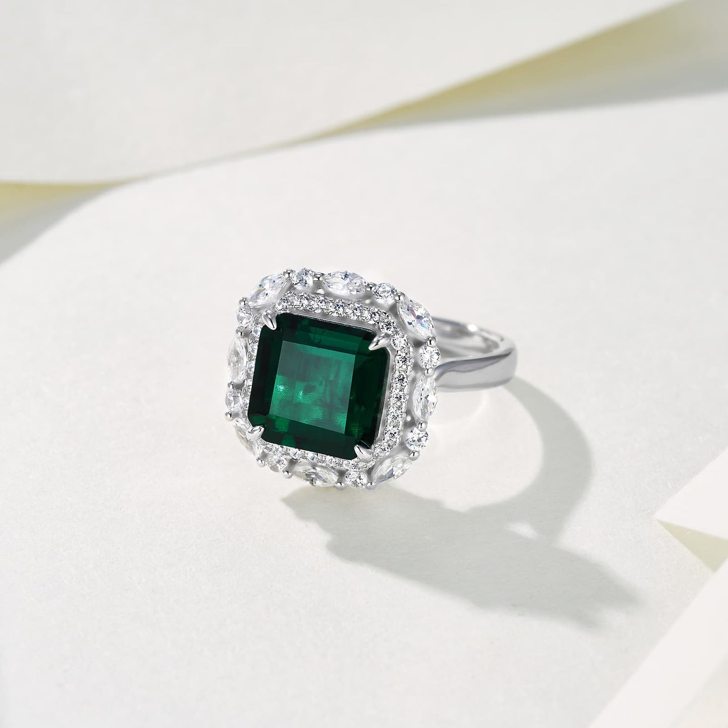 10mm 3.58Ct Square Lab Emerald Ring | Rhodium-Plated S925 Silver, Custom Available