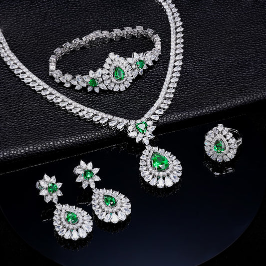 Pear Shape Lab Emerald S925 Set | Silver Jewelry, Custom Available
