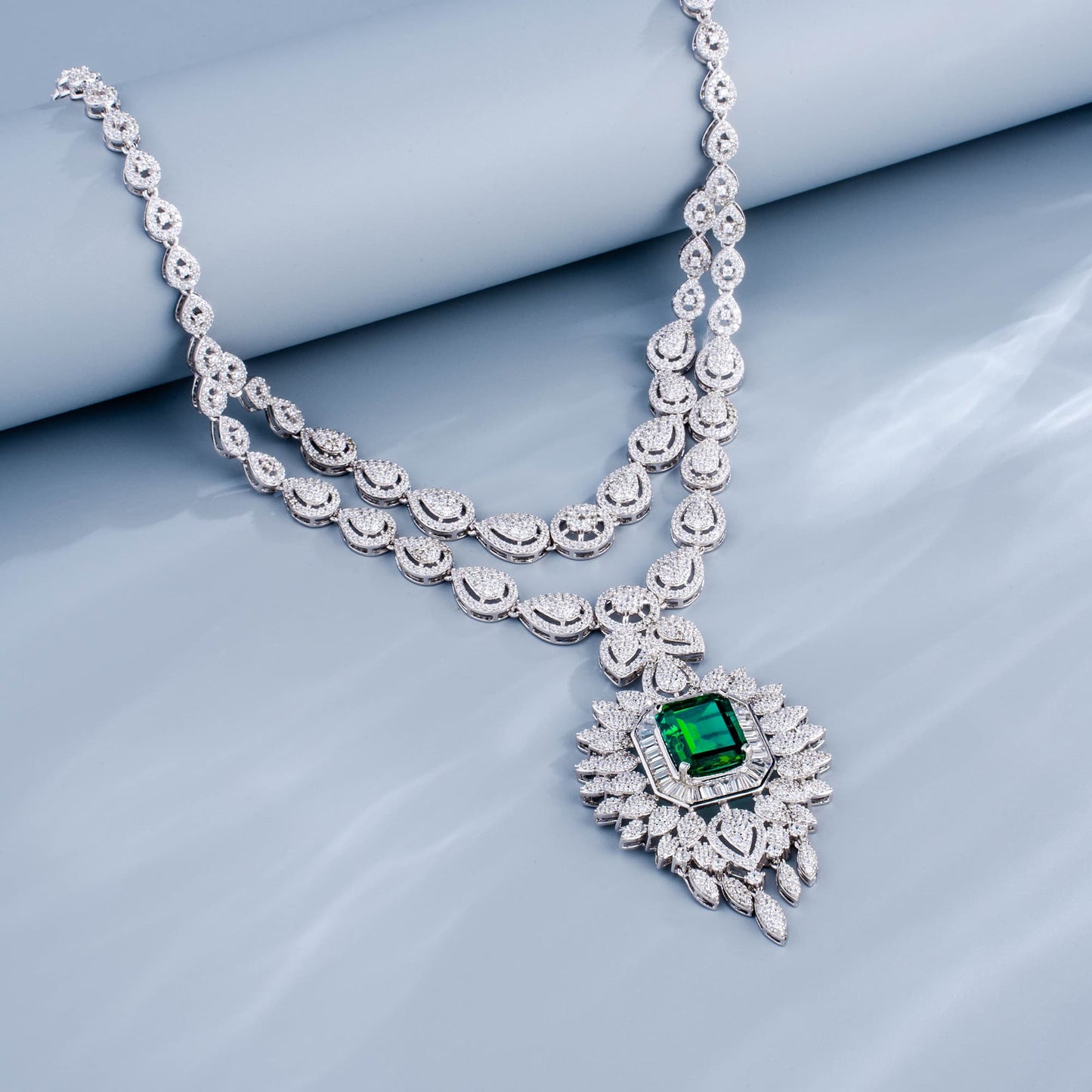 Rectangle Lab Emerald S925 Set | Silver Jewelry, Custom Available