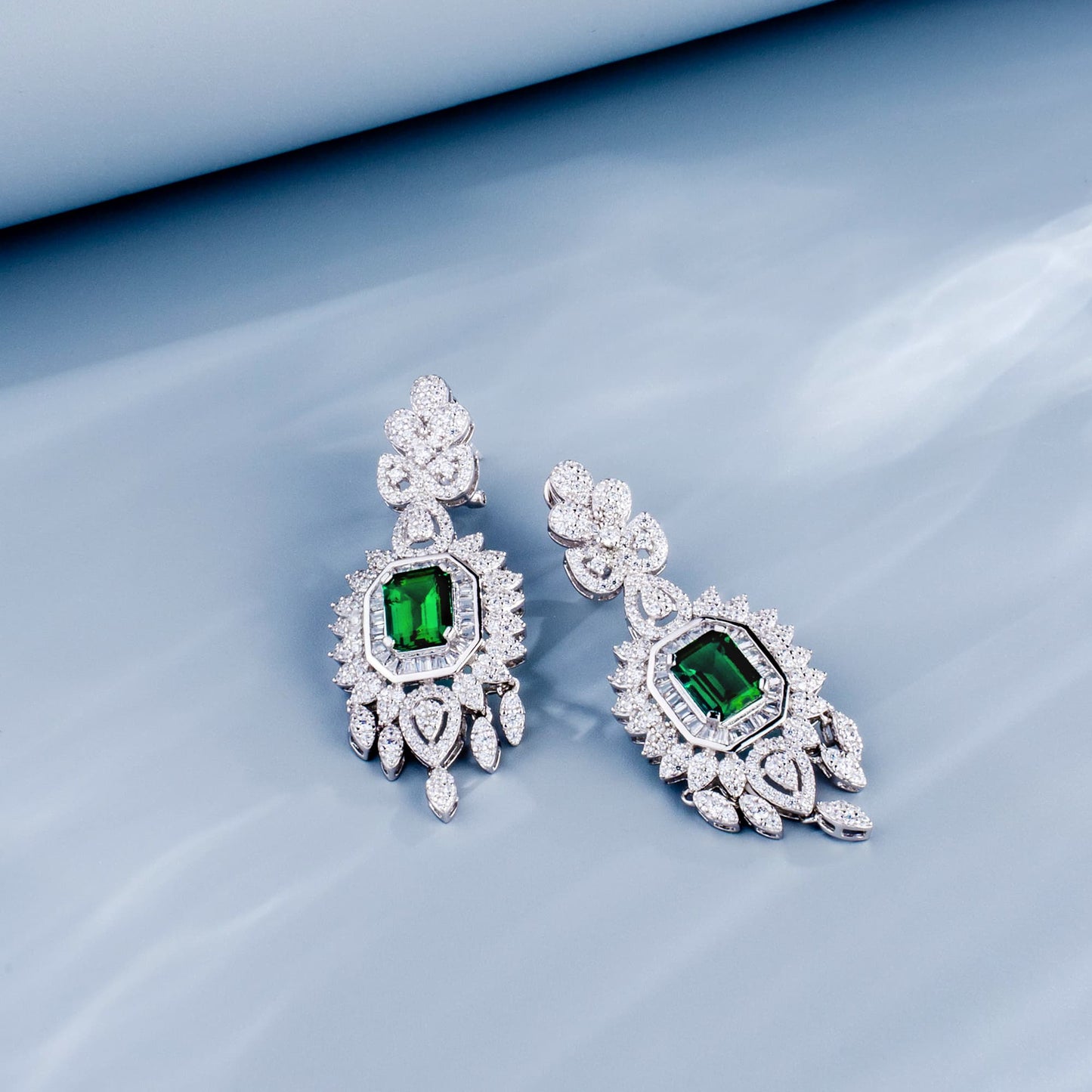 Rectangle Lab Emerald S925 Set | Silver Jewelry, Custom Available