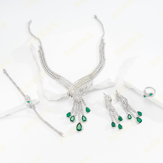 Pear Shaped Lab Emerald S925 Set | Silver Jewelry, Custom Available