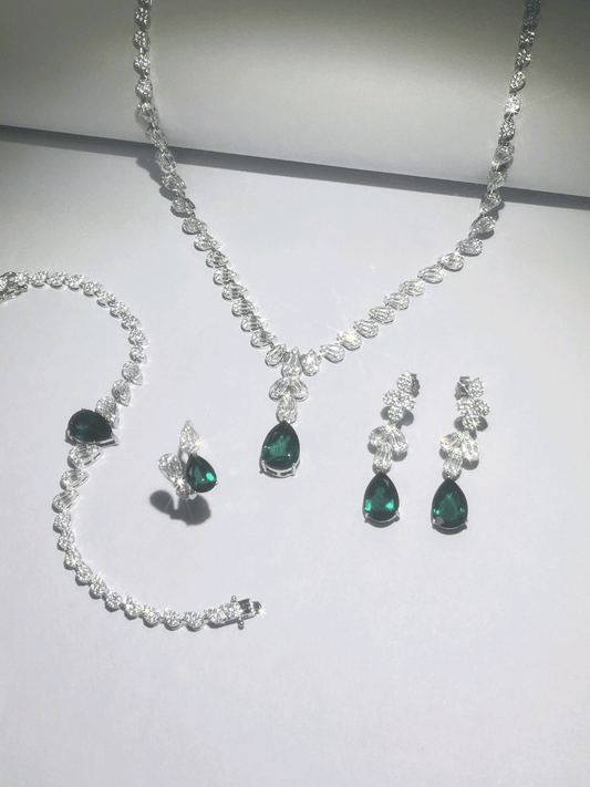 Pear Shaped Lab Emerald S925 Set | Silver Jewelry, Custom Available