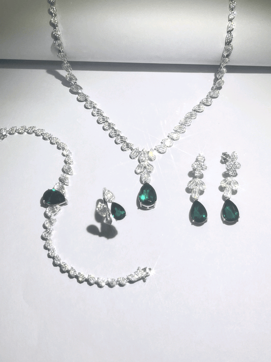 Pear Shaped Lab Emerald S925 Set | Silver Jewelry, Custom Available