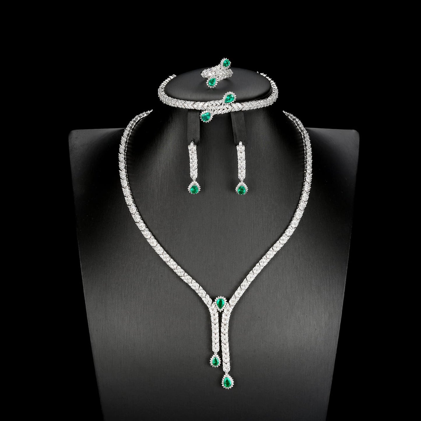 Pear Shaped Lab Emerald S925 Set | Silver Jewelry, Custom Available