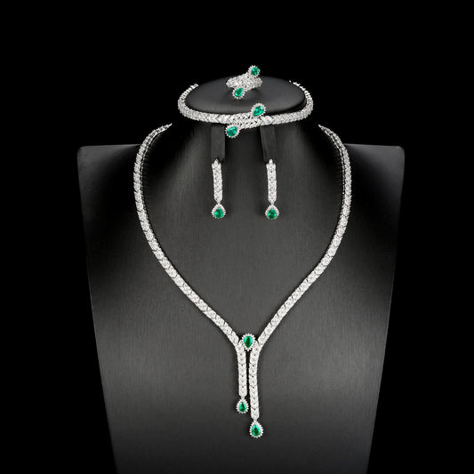 Pear Shaped Lab Emerald S925 Set | Silver Jewelry, Custom Available
