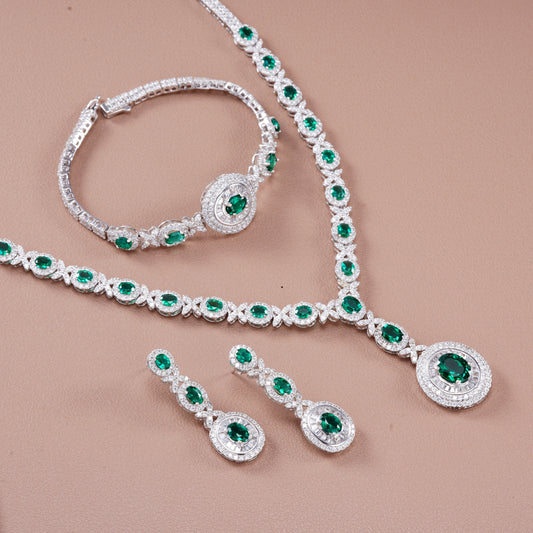 Oval Lab Emerald S925 Set | Silver Jewelry, Custom Available