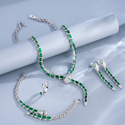 Rectangle Lab Emerald S925 Set | Silver Jewelry, Custom Available