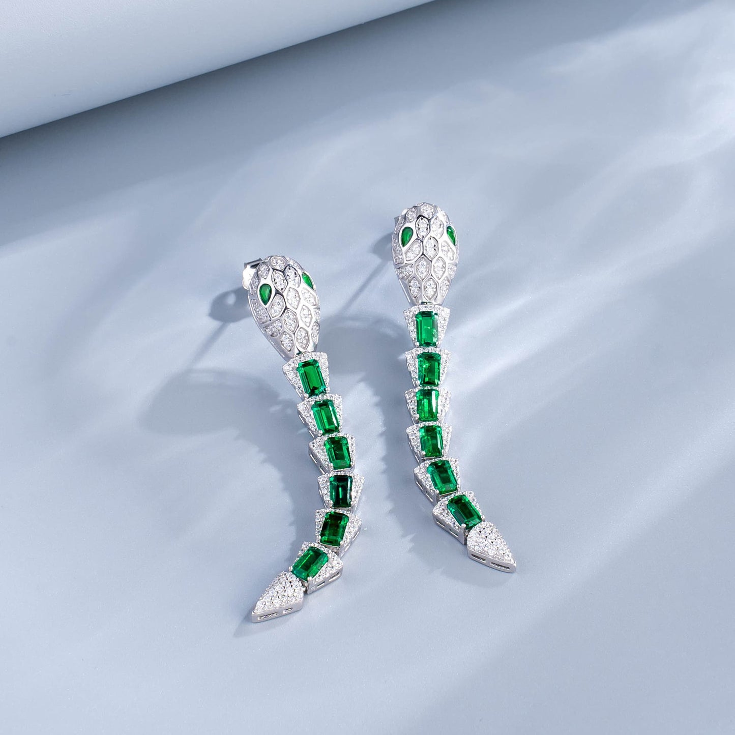 Rectangle Lab Emerald S925 Set | Silver Jewelry, Custom Available