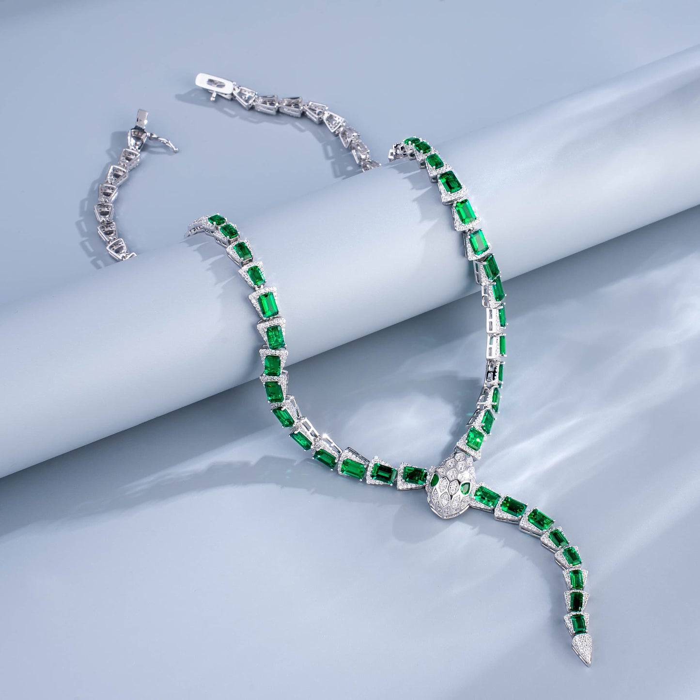 Rectangle Lab Emerald S925 Set | Silver Jewelry, Custom Available