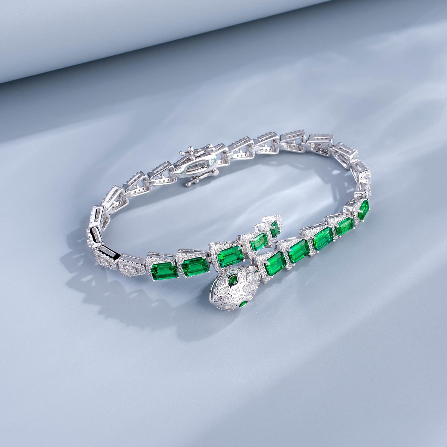 Rectangle Lab Emerald S925 Set | Silver Jewelry, Custom Available