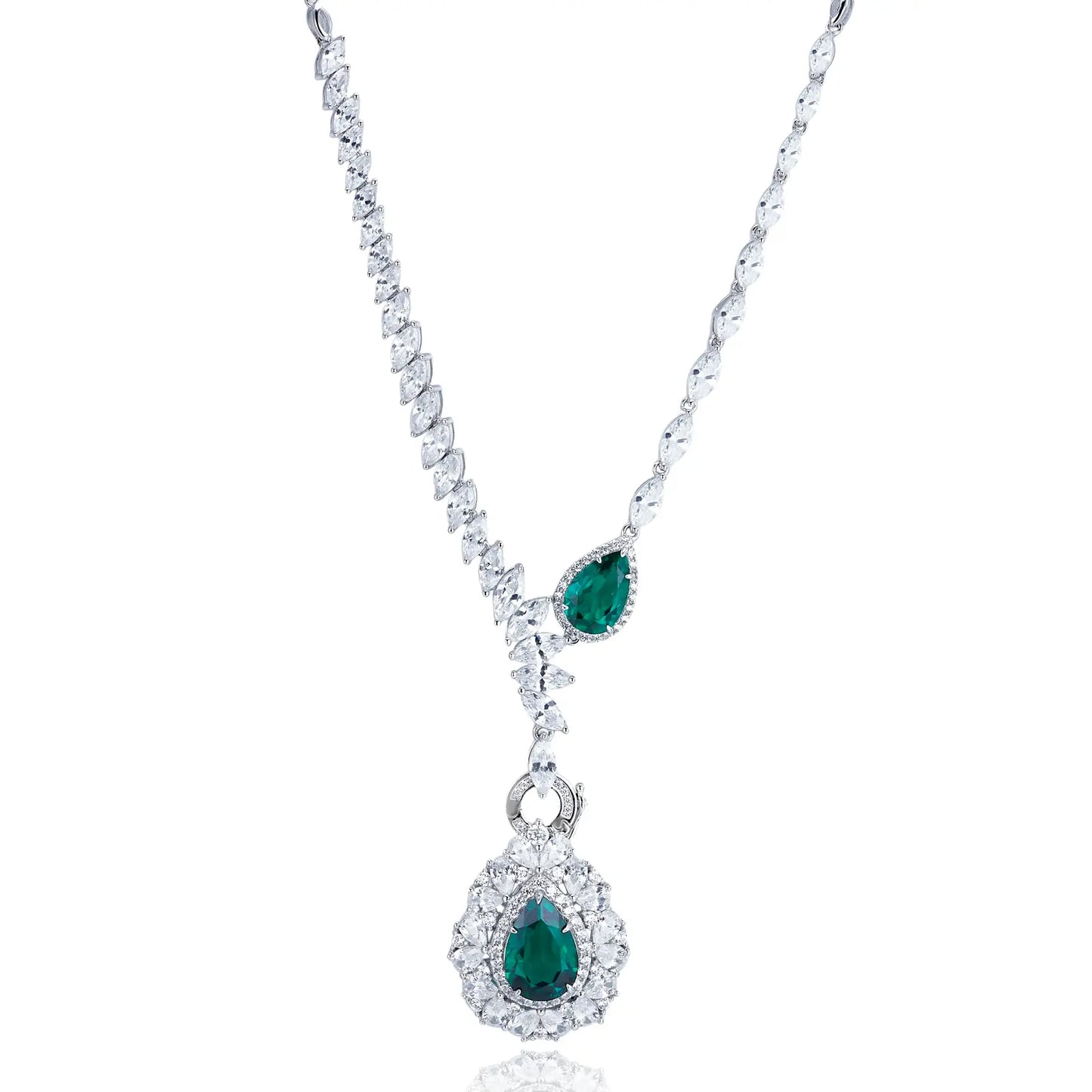 Pear  Lab Emerald Necklace | Rhodium-Plated S925 Silver, Custom Available
