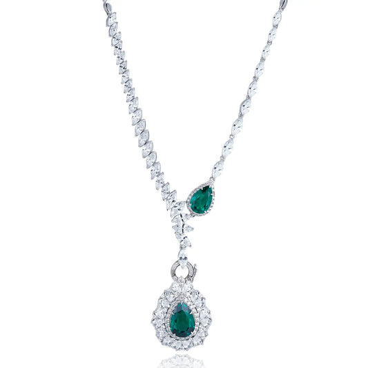 Pear  Lab Emerald Necklace | Rhodium-Plated S925 Silver, Custom Available