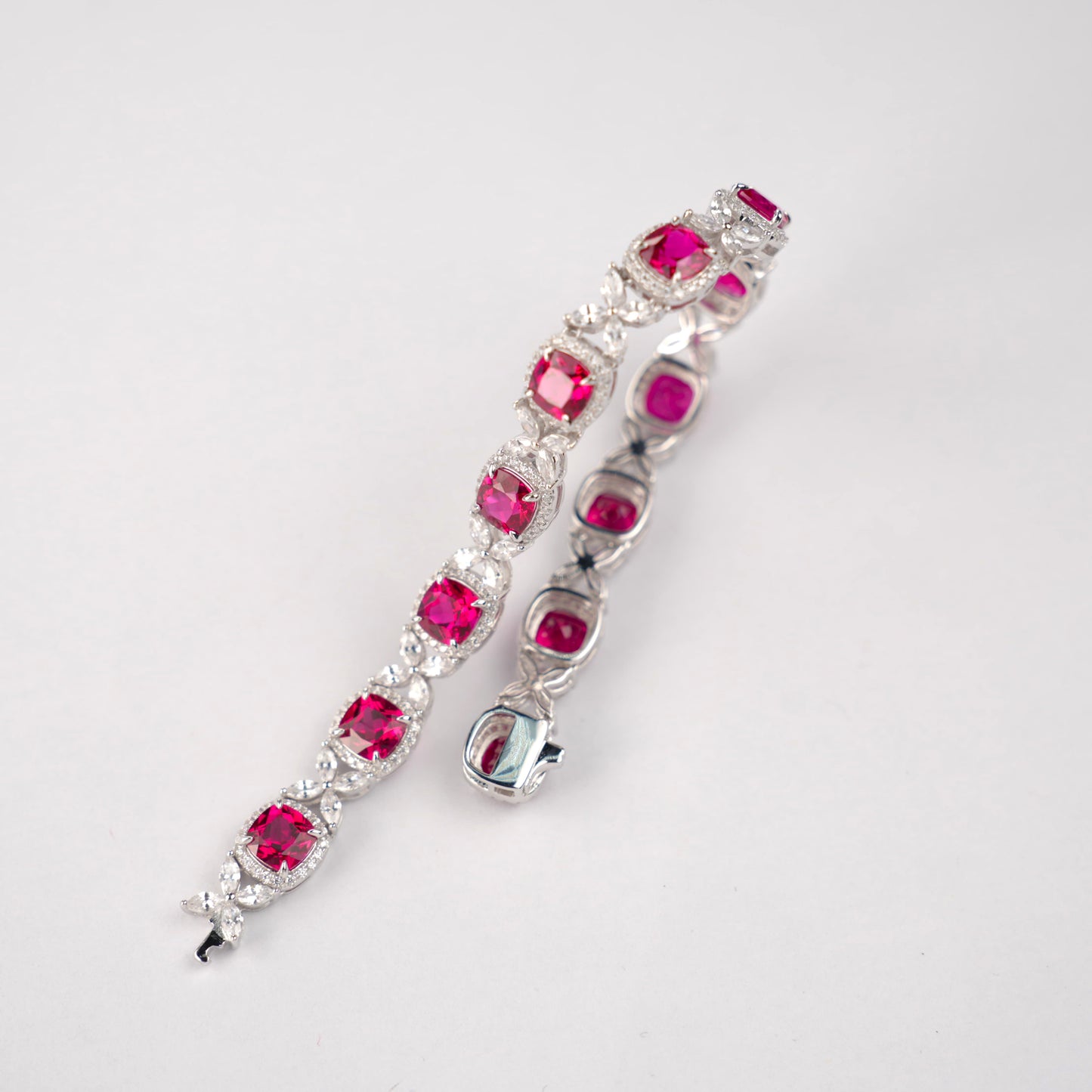 Square Lab Ruby Bracelet | Rhodium-Plated S925 Silver, Custom Available