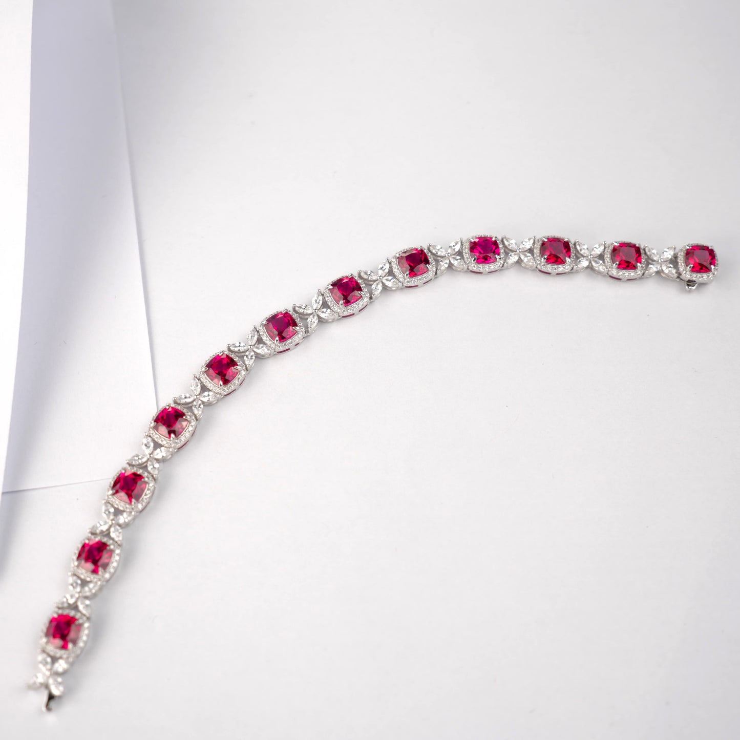 Square Lab Ruby Bracelet | Rhodium-Plated S925 Silver, Custom Available