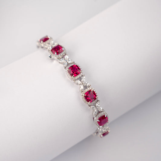 Square Lab Ruby Bracelet | Rhodium-Plated S925 Silver, Custom Available