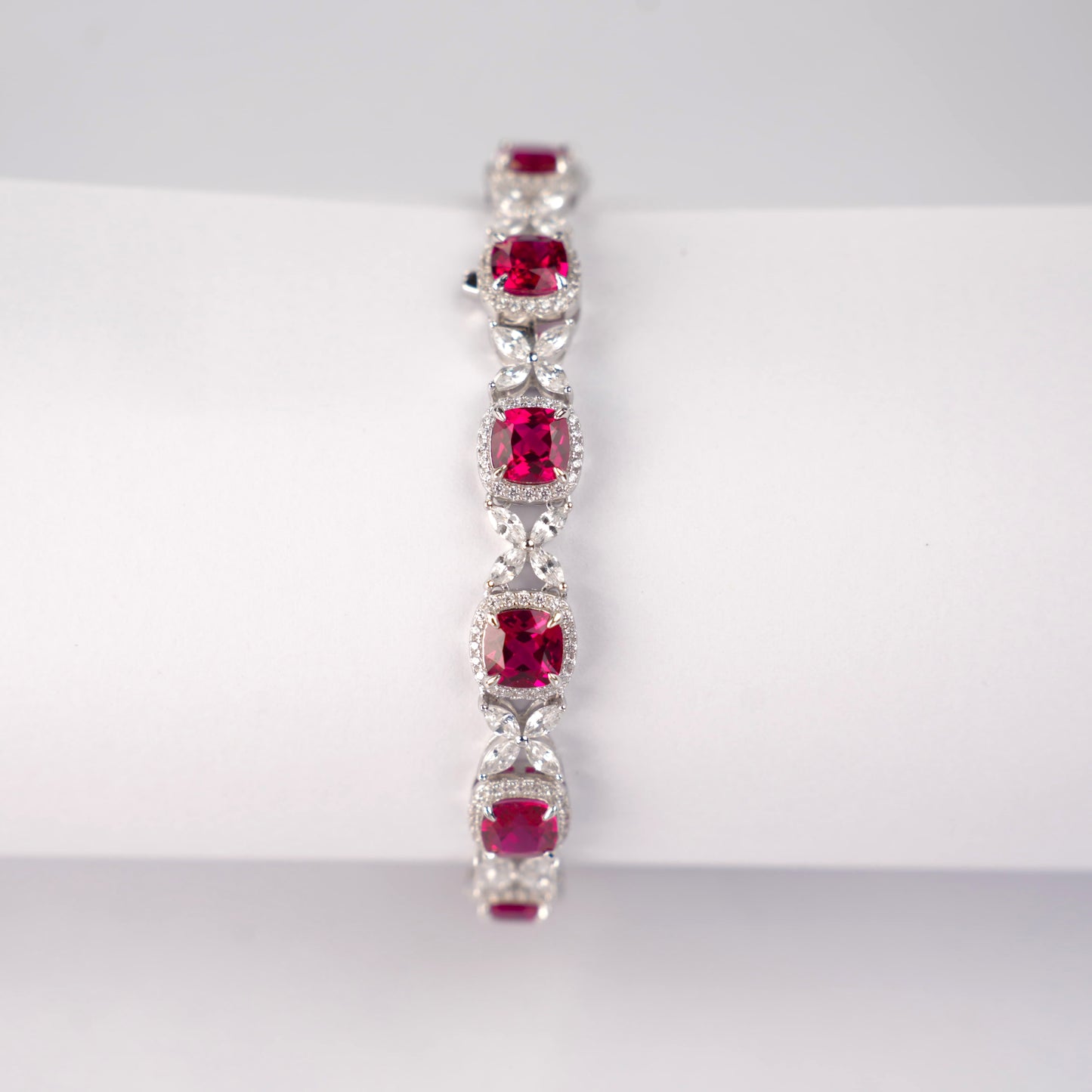 Square Lab Ruby Bracelet | Rhodium-Plated S925 Silver, Custom Available