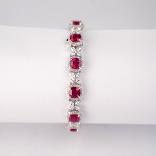Square Lab Ruby Bracelet | Rhodium-Plated S925 Silver, Custom Available