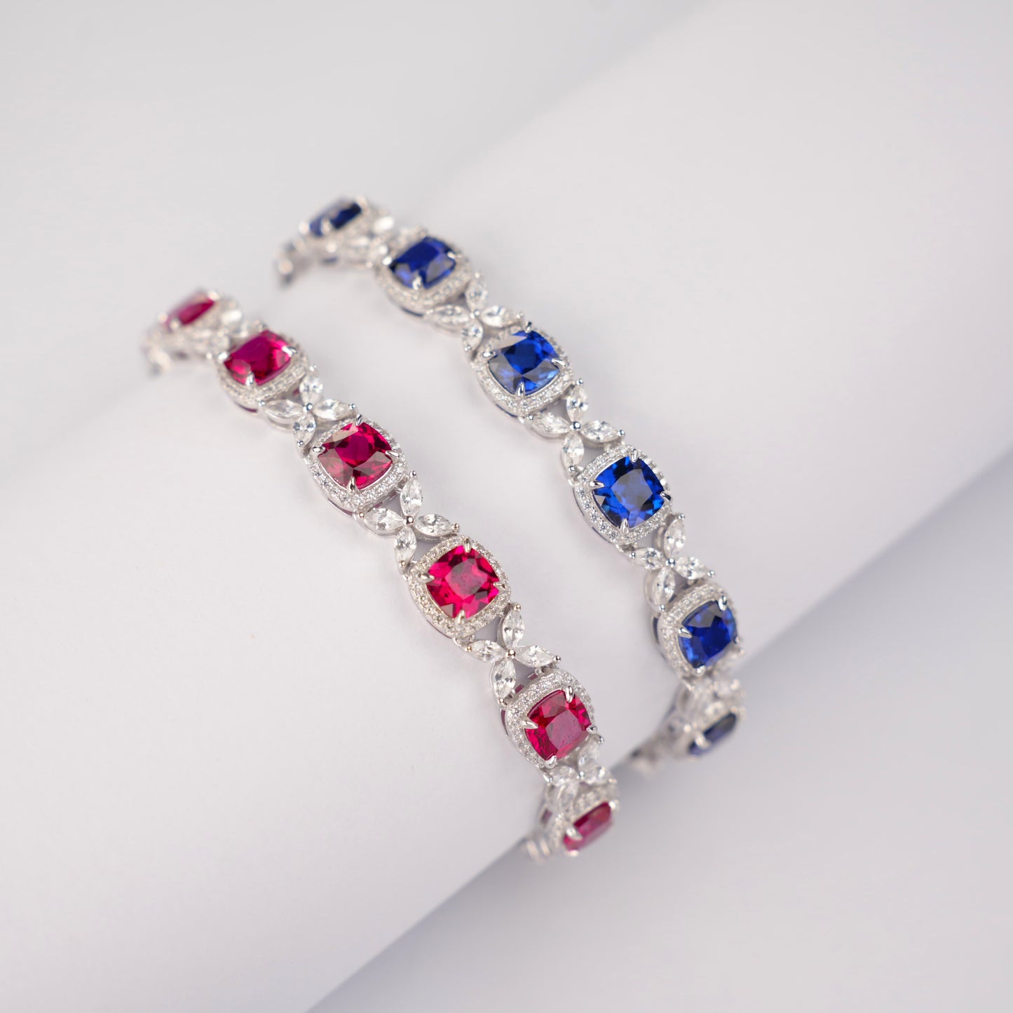 Square Lab Ruby Bracelet | Rhodium-Plated S925 Silver, Custom Available