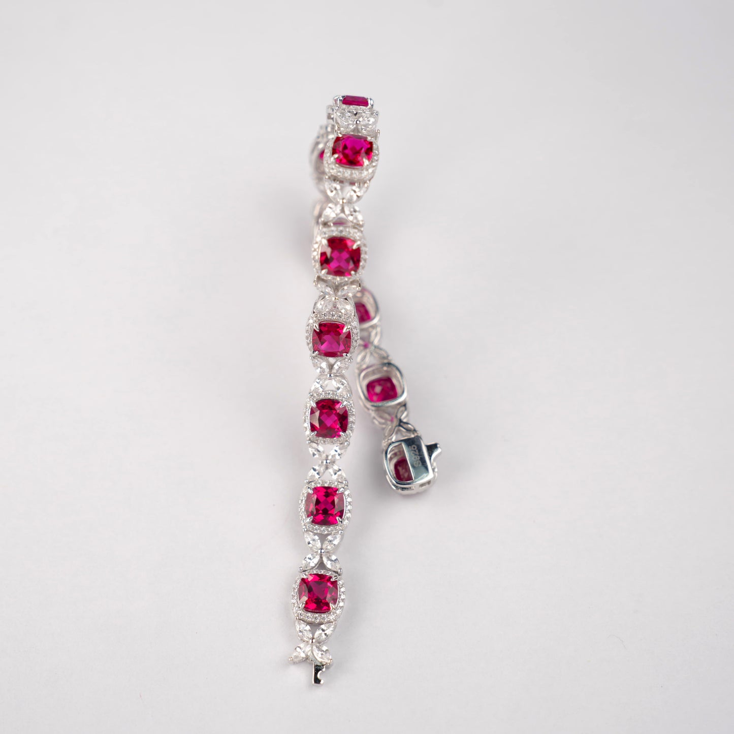 Square Lab Ruby Bracelet | Rhodium-Plated S925 Silver, Custom Available