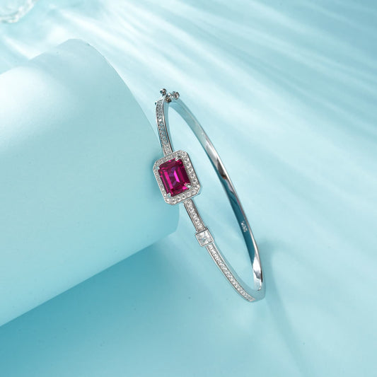 Cushion Lab Ruby Bracelet | Rhodium-Plated S925 Silver, Custom Available