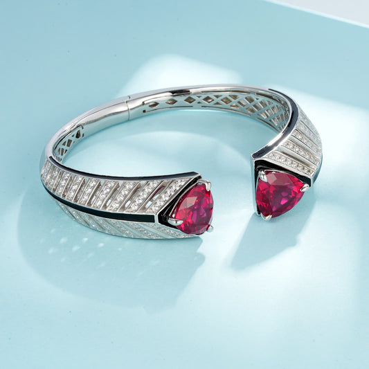 7.34ct Trillion Lab Ruby Bracelet | Rhodium-Plated S925 Silver, Custom Available