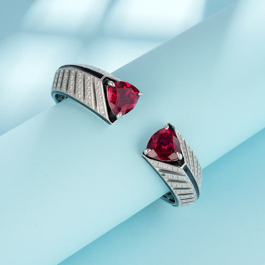7.34ct Trillion Lab Ruby Bracelet | Rhodium-Plated S925 Silver, Custom Available