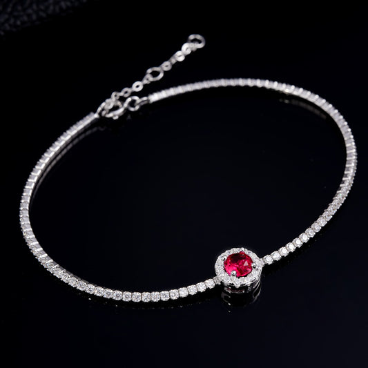 Round Lab Ruby Bracelet | Rhodium-Plated S925 Silver, Custom Available